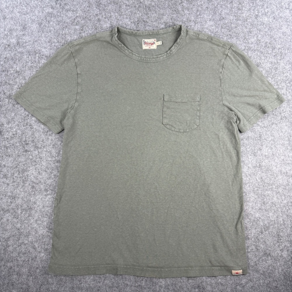 Faherty Hemp Organic Cotton Blend Crewneck Pocket T Shirt Men Medium Olive Green